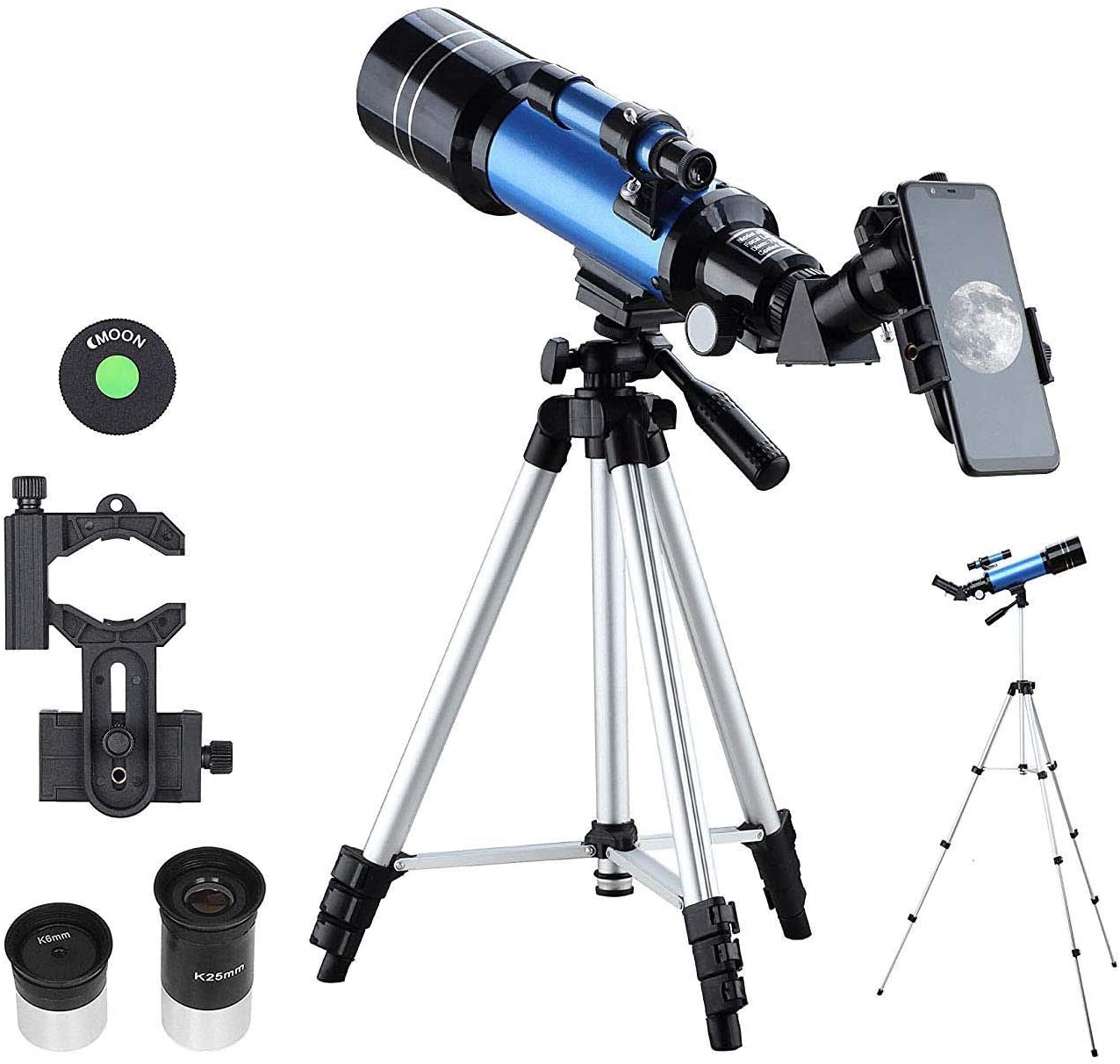 Portable Travel Telescope with A Finder Scope Phone Adapter Bling Telescope for Kids Beginners,70mm Aperture 700mm Astronomical Refractor Telescope 