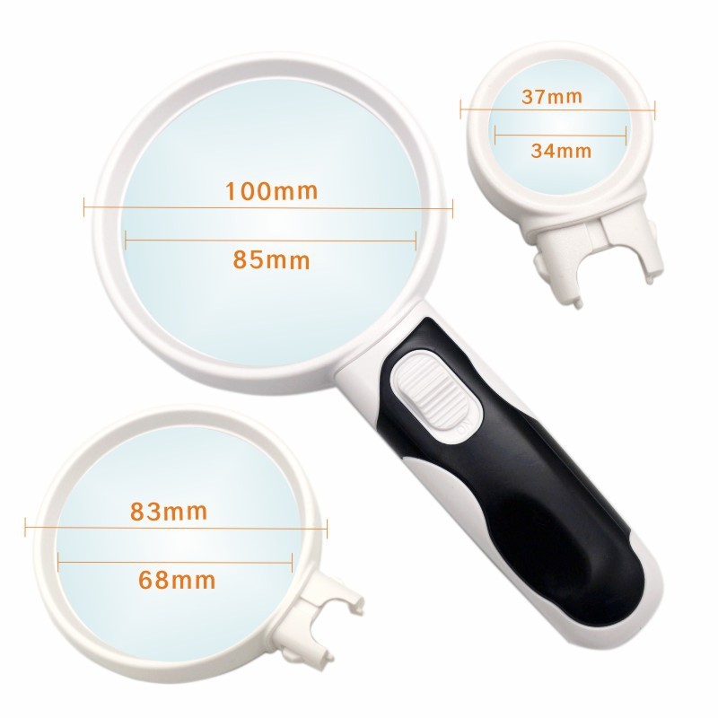 3in1 Handheld Magnifier Glass Lens with LED Light 2.5x,5x,16x Magnification 