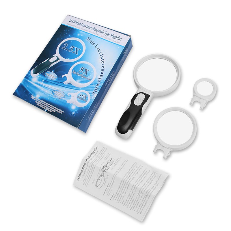 3in1 Handheld Magnifier Glass Lens with LED Light 2.5x,5x,16x Magnification 