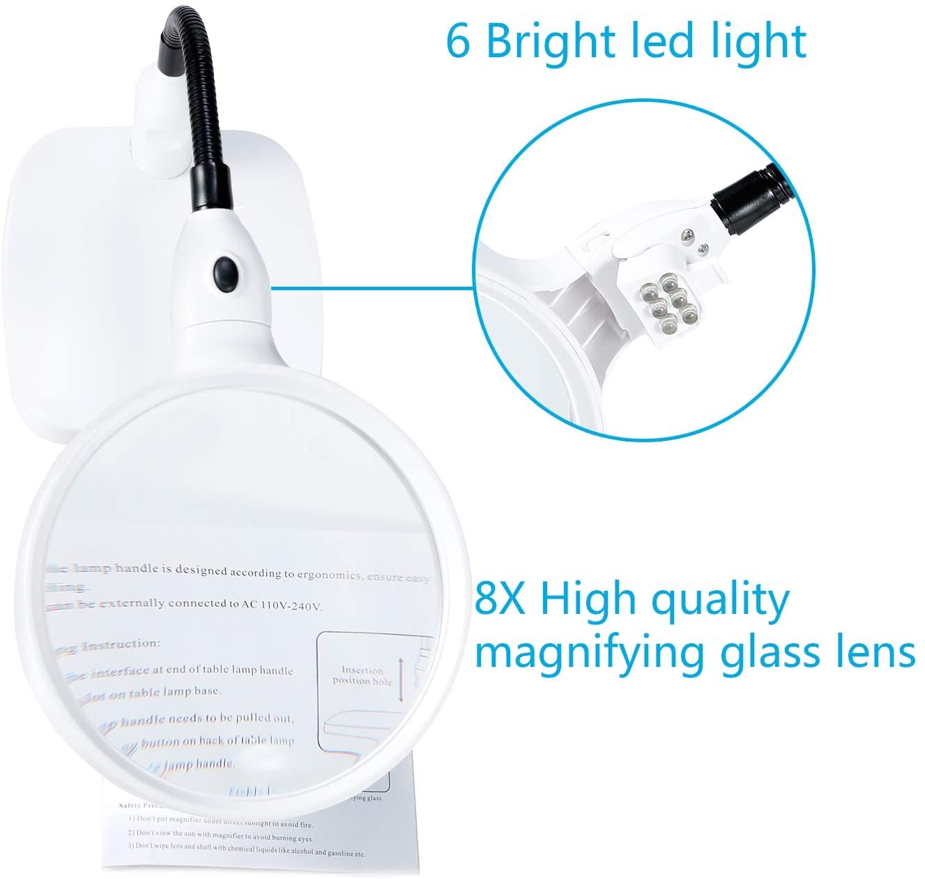 8x LED Desktop Magnifier Lamp 