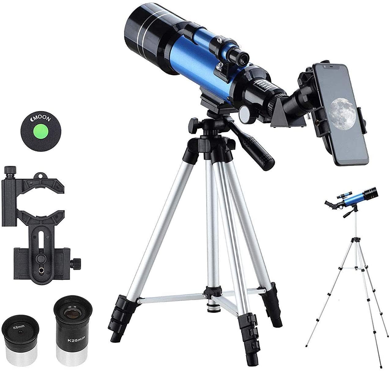 WW&C Astronomy 300Mm Telescope for Kids & Adults 70Mm Refractor with Finder Scope & Tripod to Observe Moon and Planet Portable Travel Telescope 