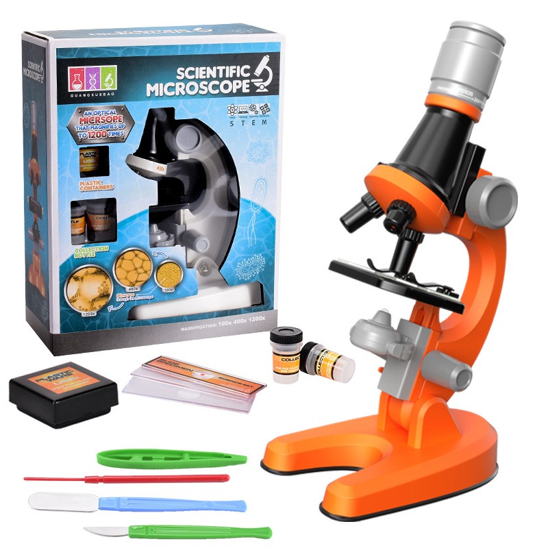 Science Kits for Kids Microsocpe Beginner Microscope Kit LED 100X, 400X ,1200X 