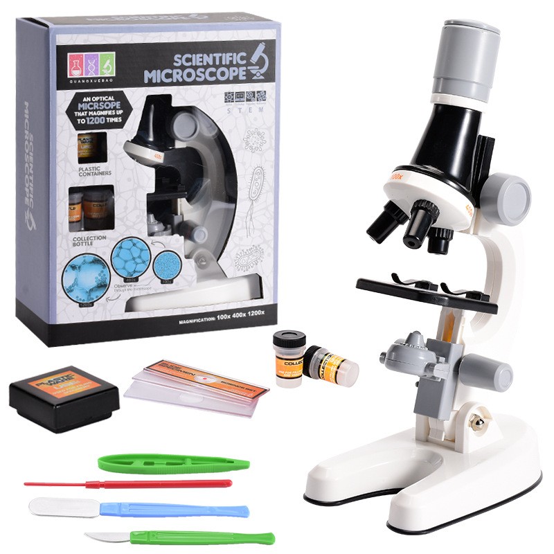 Science Kits for Kids Microsocpe Beginner Microscope Kit LED 100X, 400X ,1200X 
